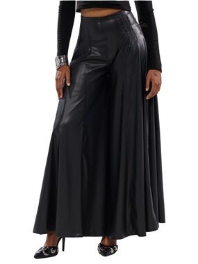 AKIRA Label Galaxy Faux Leather Wide Leg Trouser Black Large NWT
